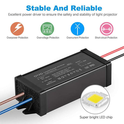 Power driver for Ultra Bright 200W LED Flood Light 6000K Daylight White, showing overcharge and short-circuit protection features