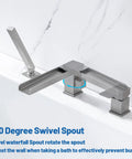 Roman Tub Faucet Deck Mount Waterfall Three Hole With Hand Shower Brushed Nickel Modern Tub Filler Spout Ten Inch Extended