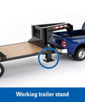 Close-up of working trailer stand on 1/32 Scale Ram 3500 Dually Quad Cab With Lowboy Trailer And New Holland L230 Skid Steer Farm Toy Set