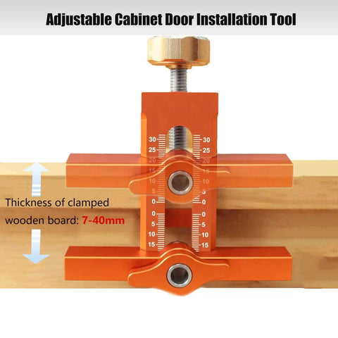 All Purpose Aluminum Cabinet Door Mounting Jig With Adjustable Positioner for Quick Frameless or Face Frame Cabinet Door Installations in Bright Orange