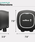 Heavy Hitter Level 2 EV Charger With 48 Amp Output And Smart App Control Wifi Bluetooth Sync For Rapid Home Charging Nema Type 4 side view with dimensions 7.9" height, 3.9" width.
