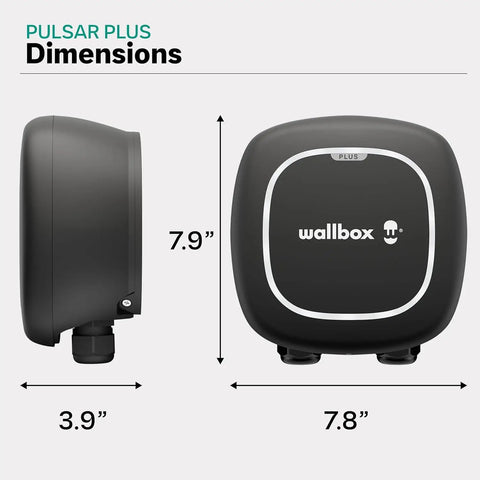 Heavy Hitter Level 2 EV Charger With 48 Amp Output And Smart App Control Wifi Bluetooth Sync For Rapid Home Charging Nema Type 4 side view with dimensions 7.9" height, 3.9" width.