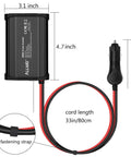 300W Car Power Inverter Switches 12V Dc To 110V Ac showing 4.7 inch by 3.1 inch dimensions with attached 33 inch cord.