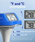 Floating Solar Pool Thermometer With Digital Readout, IPX7 Waterproof, showing °F/°C conversion and real-time display