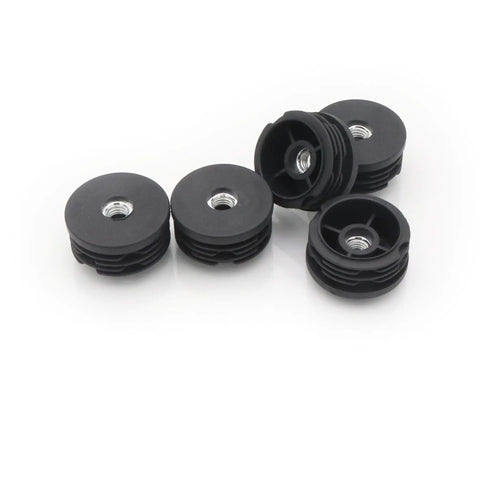 Six Pack 1.5 Inch Threaded Tube Plugs For Furniture Legs With M8 Screw Holes Black Plastic Round Nut Plugs, Adjustable Height End Caps