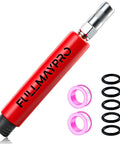 Red All In One Zerk Fitting Cleaner Tool with hydraulic flush for busting dried grease, shown with O-rings and seals.
