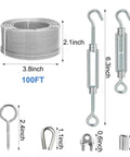 Heavy Duty Pro Grade DIY Friendly One Eighth Inch Wire Rope Kit, 100 Ft PVC Coated Galvanized Cable With Turnbuckles, Hooks