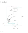 Technical diagram of Ivy Bidet Faucet Brushed Gold Solid Brass Build Easy One Hole Install 1.2 GPM Flow Single Handle Hot Cold Control Slick Modern Bath Fixture Designed To Upgrade Your Vanity And Comfort with dimensions