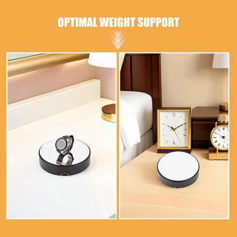 Heavy Duty Motorized Electric Rotating Platform With Remote Control For Jewelry Display on bedside table with watches.