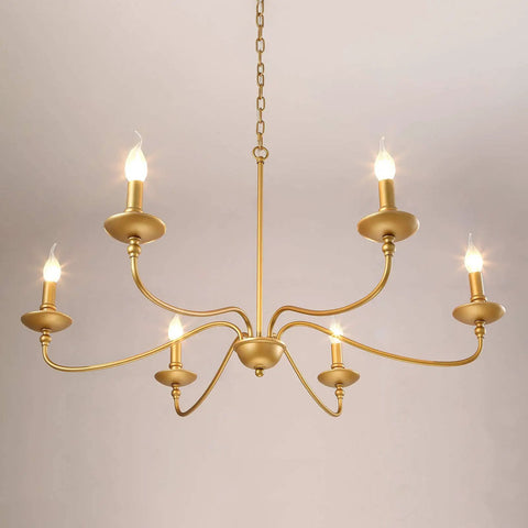 Massive 36 Inch Classic Candelabra Farmhouse Chandelier With Six Candle Lights Antique Gold Painted Iron Pendant Ceiling Light Fixture