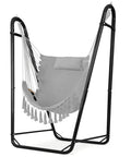 Heavy Duty U Shaped Hammock Chair With Stand Ready To Chill Rustproof Hanging Swing For Yard And Garden with tassels
