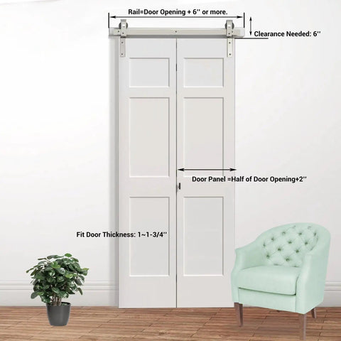 Nickel Plated 36 Inch Bifold Sliding Barn Door Hardware Kit For Closet Doors With Smooth Quiet Track System Side And Top Mount Rollers Includes Track Rollers Shafts Brackets Guides Hinges And Handle