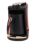 Turkish Coffee Maker 250ml Electric Brewer With 550W Fast Heating Cup Included, side view with brown and black finish.