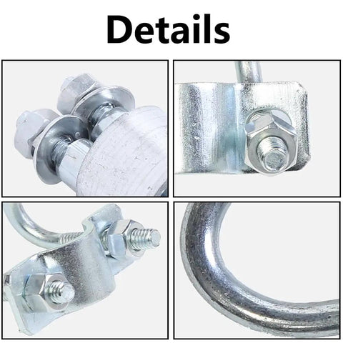 4 Pack Heavy Duty Cross Connector Pipe Clips For Steel Tubes Vertical U Shaped Clamps That Lock Crosses Perfect For Shelf Beams Farm And Greenhouse Frames Top Rail Fence Scaffolding Piping 50x50mm, galvanized steel clamp details