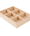 Dope Pine Wood Jewelry Tray With Six Grid Dividers multi compartment organizer for rings and earrings on a flat surface.