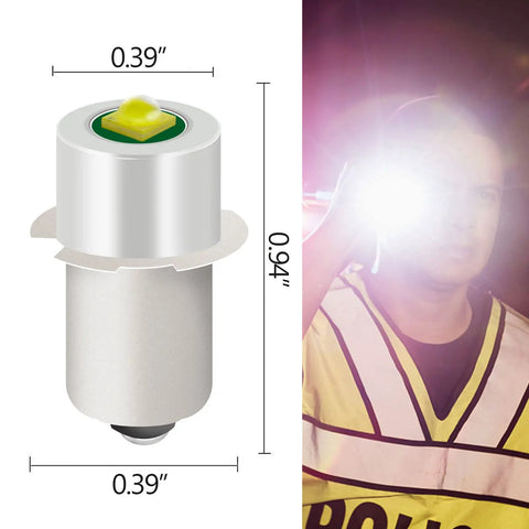 2 Pack LED Flashlight Replacement Bulbs PR2 P13.5S 3W 247LM For 6 To 24V Range Lights with diagram and usage example