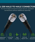 Coaxial Cable 100 Feet With PL 259 Male To Male Connectors For Ham Radio And RF Systems Low Loss LMR400 Style 50 Ohm Antenna