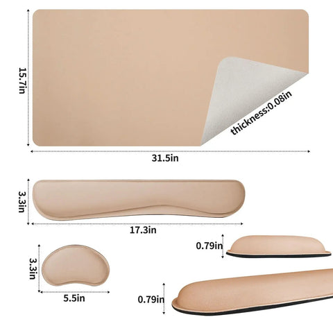 Leather Desk Pad Set With Keyboard Wrist Rest And Mouse Wrist Rest, 3 In 1 Non Slip Desk Mat For Home Office, Large 31.5 By 15.7 Inches