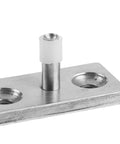Close-up of Double Wheel Barn Door Floor Guide in stainless steel, durable hardware fitting for wooden and barn doors.