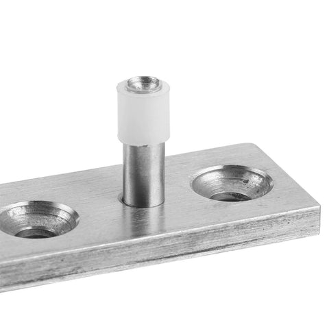 Close-up of Double Wheel Barn Door Floor Guide in stainless steel, durable hardware fitting for wooden and barn doors.