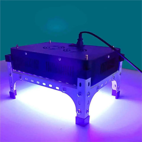 Top Tier Led Uv Curing Light 365Nm Shadowless Cold Source Lamp For 3D Printing Resin with purple light and adjustable legs.