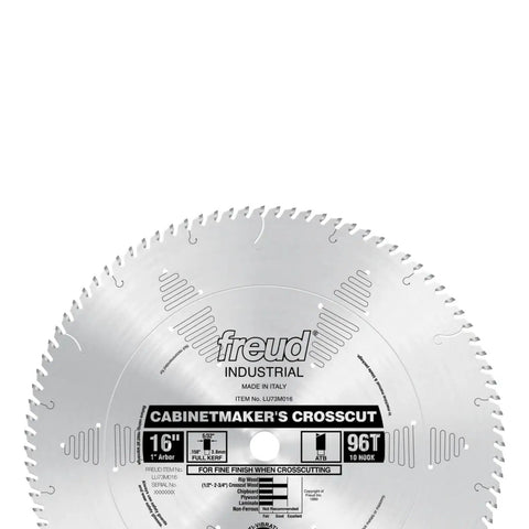 Beast Cabinetmaker Crosscut Blade 16 Inch 96 Teeth TiCo Hi Density Carbide With ATB Tooth Design, 1 Inch Arbor shown front view.
