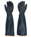 Boss Level Heavy Duty Black Rubber Work Gloves Featuring Advanced Anti Slip Wrinkled Grip Premium Industrial Safety Gear Extra Long Twenty Two Inches Single Pair, black rubber gloves displayed.