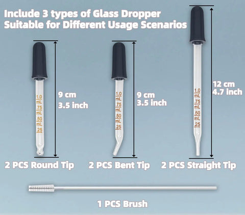 Six Pack Glass Pipette Droppers With Brush Set Bent And Straight Tips 1 Ml Eye Droppers For Essential Oils Lab Crafts Measuring