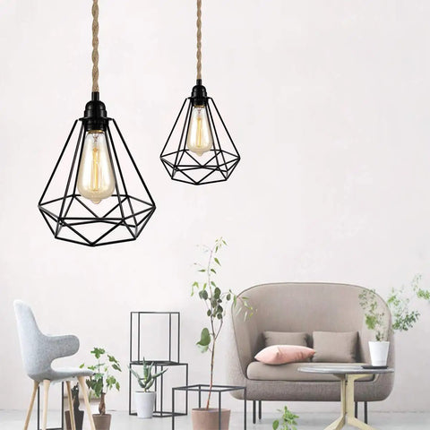 15 Foot Pendant Light Kit With Switch Vintage Rope Pendant Lamp With Plug In Cord Twisted Hemp Rope E26 Socket in living room