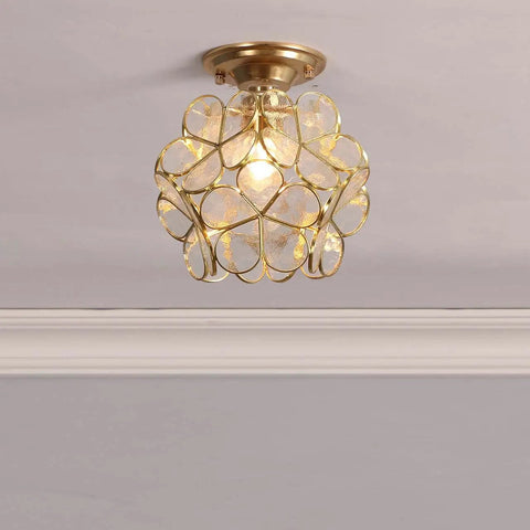 Cherry Blossom Tiffany Style Stained Glass Flower Petals Ceiling Light for Home Decor, handmade lampshade, installed view