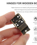 Hand holding Mini Jewelry Box Hinges With Screws 30 Pcs Metal Hardware For Small Wooden Boxes And Craft Projects, showing metal hinge.