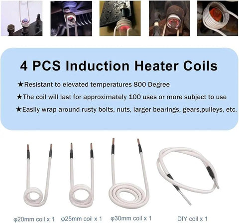 Four induction heater coils for Handheld 1500W Induction Bolt Heater For Quick Rusted Nut Removal, resistant to 800 degrees.