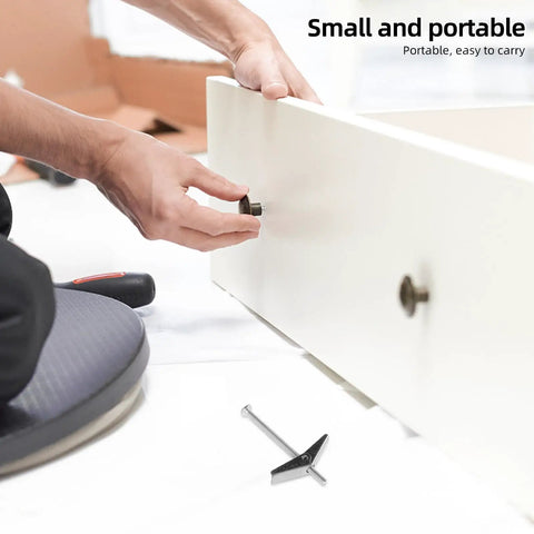 Installation of 24-Piece Toggle Anchors and Wing Nuts Bolts Kit for drywall and furniture mounts, easy and portable use.