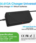 Fast Lane 54.6V 48V Battery Charger With 3A And 5A Settings For Quick Top Off Of Rv Trailer And Marine Packs, black ABS casing.