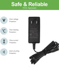 12V 2A Power Supply AC Adapter Two Pack 24W DC Converter for LED Strip Lights CCTV Cameras Monitors Breast Pumps with 5.5mm by 2.1mm Plug FCC Certified Universal 100-240V AC Input shown with protection features.