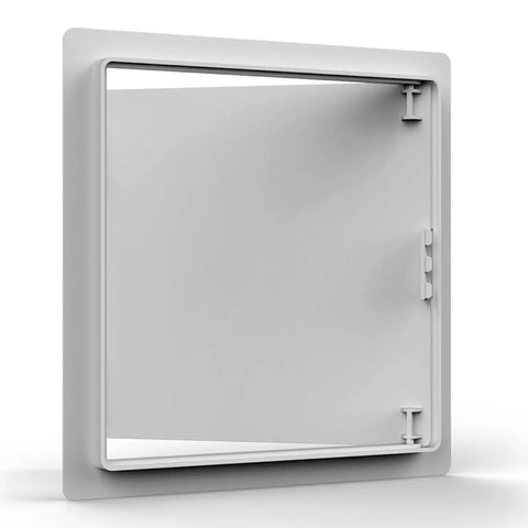 Heavy Duty 8X8 Inch Hinged Drywall Access Panel White Slick Slip In Design for easy access to plumbing and electrical services.