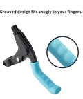 Blue silicone brake lever cover on bike handle, close-up view, 2 Pairs Silicone Brake Lever Covers For Bikes, Anti Slip Grip Sleeves