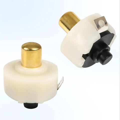 Two Pack 20mm Flashlight Tailcap Switch Replacement Push Button On Off White Round Torch Switch For LED Flashlight Models Compatible And Easy Install Durable Reliable Power Switch For High Brightness Torches. White 20mm flashlight tailcap push button switch, brass contact, two views
