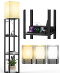 Shelf Floor Lamp With Solid Wood Shelves And USB Charging Ports For Easy Plug In Three Color Temperatures Built In Power Outlet Bulb Included Matte Black Finish Perfect For Your Living Room Or Bedroom Vibe Sturdy Beech Frame with charging ports and light settings