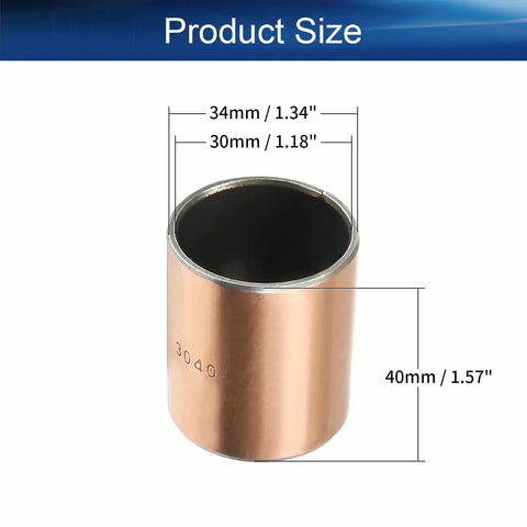 Heavy Duty Sleeve Bearing Built Tough With Bronze Sintered Core 30mm Bore 34mm OD 40mm Length dimensions shown on bronze bushing.