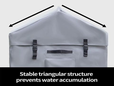 Big 172 Gallon Outdoor Storage Box with triangular lid to prevent water accumulation, gray and black, waterproof.