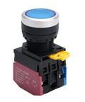 22mm Latching Push Button Switch with Green LED Metal Head Plastic Body 110V AC DC 1NO 1NC DPST Self Locking 10A 6 Terminal