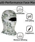 Balaclava Ski Mask For Riding And Outdoor Sports With UV Sun Protection Wind And Sand Blocking in camo pattern, breathable design