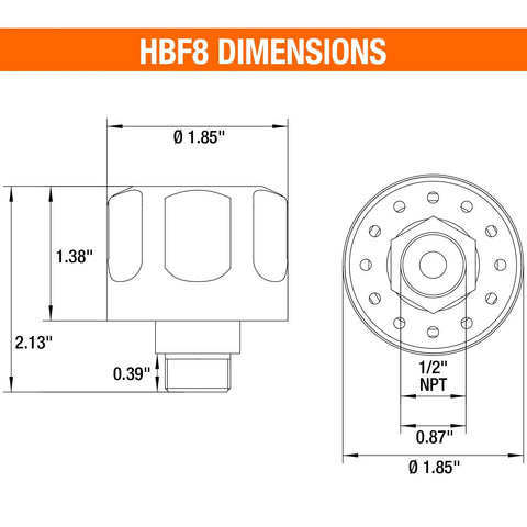 Dimensions diagram of Hydraulic Breather Cap With Free Flow Vent For Reservoirs And Hydraulic Tanks, oil resistant, half inch NPT.