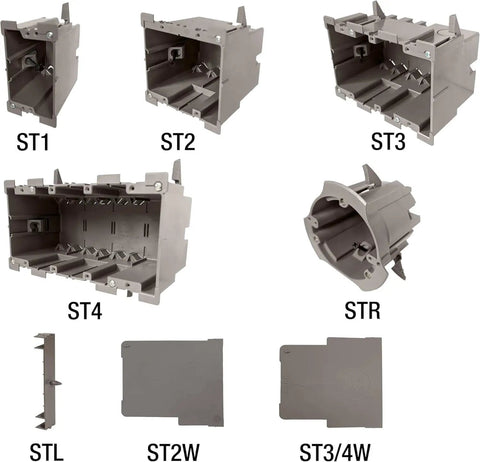 Retrofit Single Gang Wall Box for Stud or No Stud Install Old Work Electrical Box with One And A Half Inch Toggle Depth for Smart Devices Outlets or Switches Heavy Duty Mount Supports Up to 50 Pounds, gray plastic box set