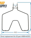 Bake Element Replacement For Oven Fits WB44K5012 WB44K6012 WB44M0001 WB44M1 WB44X0230 WB44X0234 WB44X230 WB44X234, dimensions shown