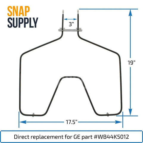 Bake Element Replacement For Oven Fits WB44K5012 WB44K6012 WB44M0001 WB44M1 WB44X0230 WB44X0234 WB44X230 WB44X234, dimensions shown