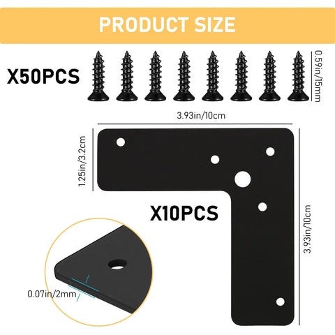Beefy L Shaped Corner Brackets 4 By 4 By 1.25 Inch Pack Of 10 Black Steel Right Angle Mending Plates For Furniture Cabinets And Shelves