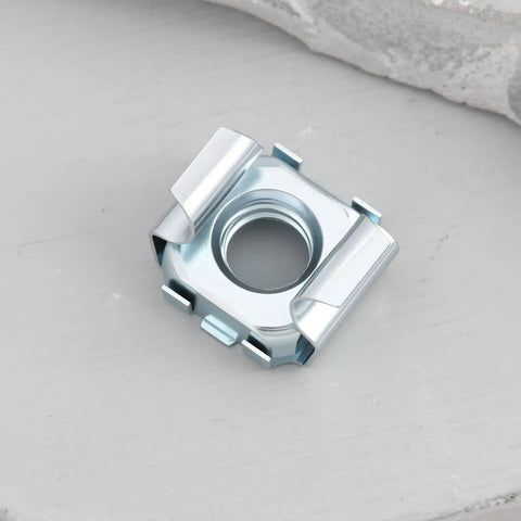 50 Piece Premium Self Retaining Cage Nuts With 5 16 18 Threads Super Solid Rack Mount Fasteners for server chassis shown from top angle.