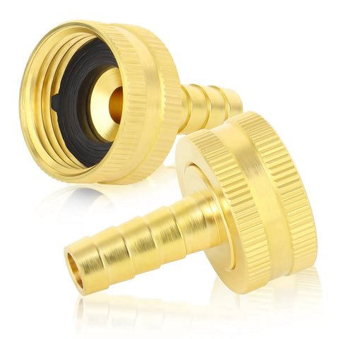 2 Pack 3/8 Barb To 3/4 Female GHT Thread Swivel Brass Garden Hose Connector With Clamps For Quick Leak Free Garden Hose Repairs And Easy All Weather Connections Durable Solid Brass, brass hose fitting
